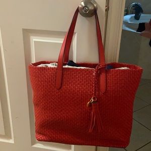 Beautiful Coral Cole Haan Woven Leather Tote